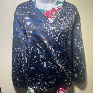 Marc New York Royal Blue Black Cheetah Print Blouse